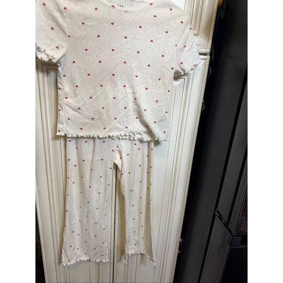 Gap Kids Girls Recycled Pointelle Heart Print Pajama Set Ivory Frost Sz 10 NWOT - Picture 6 of 8